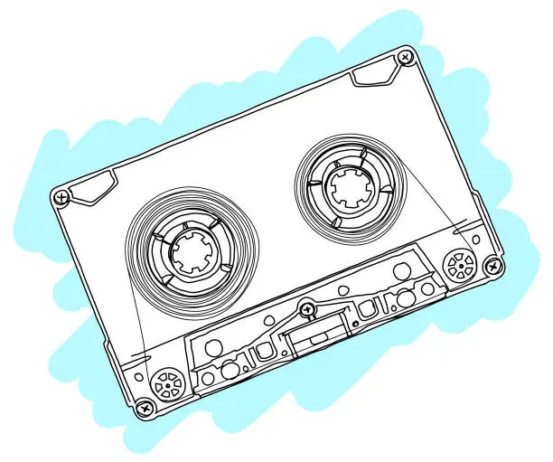 Vector illustration of Vector Tape Casette Drawing