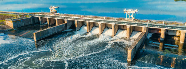istock Aerial panoramic view of Hydroelectric Dam on river 1248818799