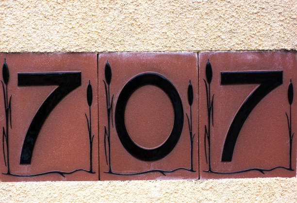 Ceramic Number 707 Street Address Tile; Brown Wall