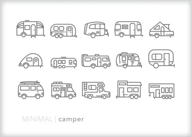 Vector illustration of Camper line icon set