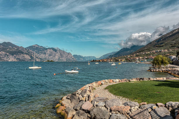 porto of brenzone on lake garda in italy - tourist resort lake italy scenics imagens e fotografias de stock