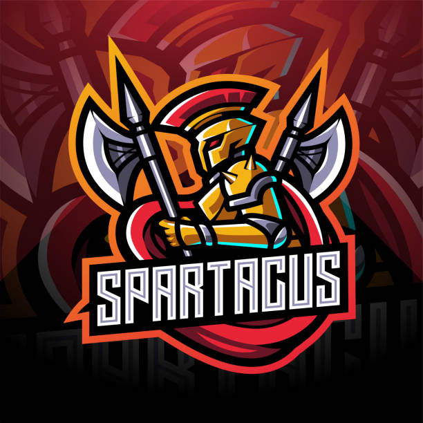 ilustraciones, imágenes clip art, dibujos animados e iconos de stock de spartacus esport mascota logo design - spartacus