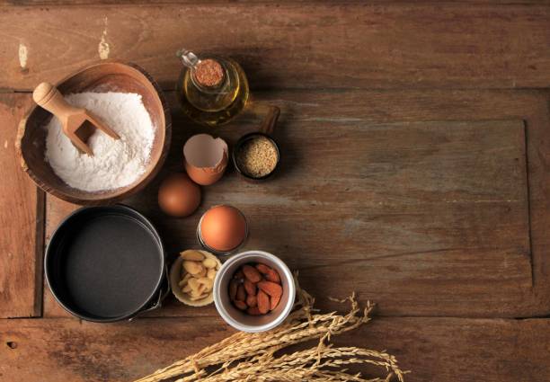 istock Baking Preparation with Ingredients on Rustic Wooden Background. Suitable for Wallpaper or Baking  Background Cover 1248842187