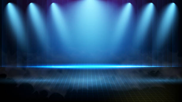 istock abstract futuristic background of blue technology lighting spotlgiht stage background 1248843751