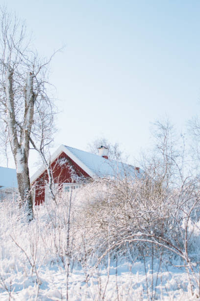 istock Red house in the snow 1248844383