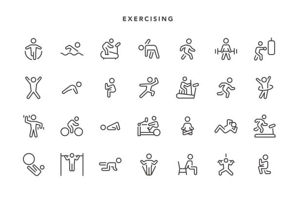 Exercising Icons Exercising Icons - Vector EPS 10 File, Pixel Perfect 28 Icons. pilates stock illustrations