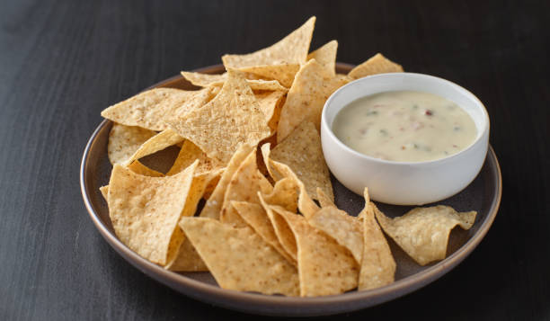 istock mexican hot queso blanco cheese dip with corn tortilla chips 1248854107
