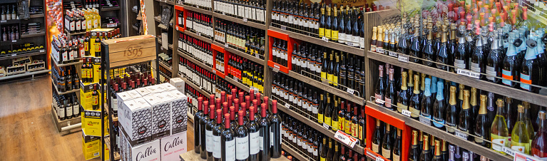 Empty area of wines , beers , liquors, in a supermarket