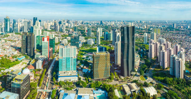 Aerial view of Jakarta cityscape and Central Business District. Aerial view of Jakarta cityscape and Central Business District. jakarta skyline stock pictures, royalty-free photos & images