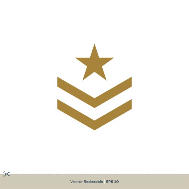 ilustraciones, imágenes clip art, dibujos animados e iconos de stock de diseño de ilustración de la plantilla de logotipo vectorial del emblema de la insignia de la insignia de la estrella. vector eps 10. - medal star shape war award