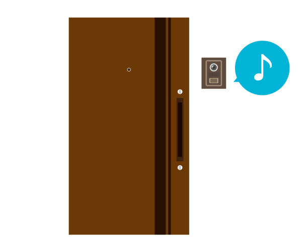 illustrations, cliparts, dessins animés et icônes de illustration vectorielle de la porte d’entrée et de l’interphone - detached house audio