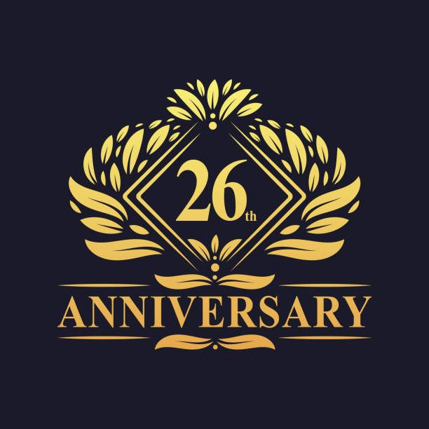 26 years Anniversary Logo, Luxury floral golden 26th anniversary logo.
