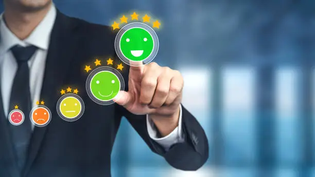Photo of Customer review satisfaction feedback survey concept.