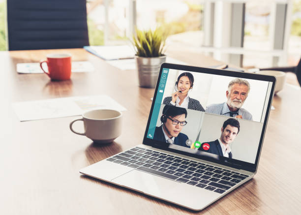 istock Video call business people meeting on virtual workplace or remote office 1248868996
