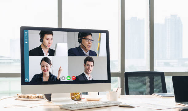 istock Video call business people meeting on virtual workplace or remote office 1248869004