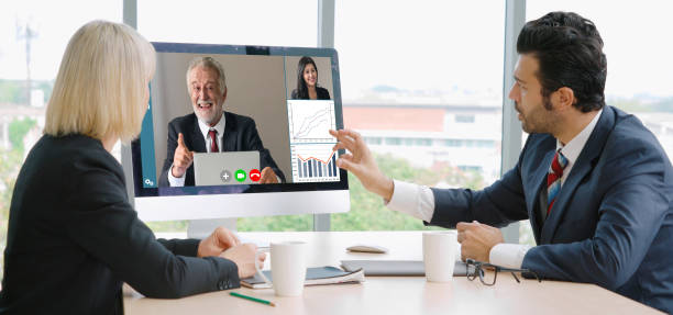 istock Video call group business people meeting on virtual workplace or remote office 1248869113