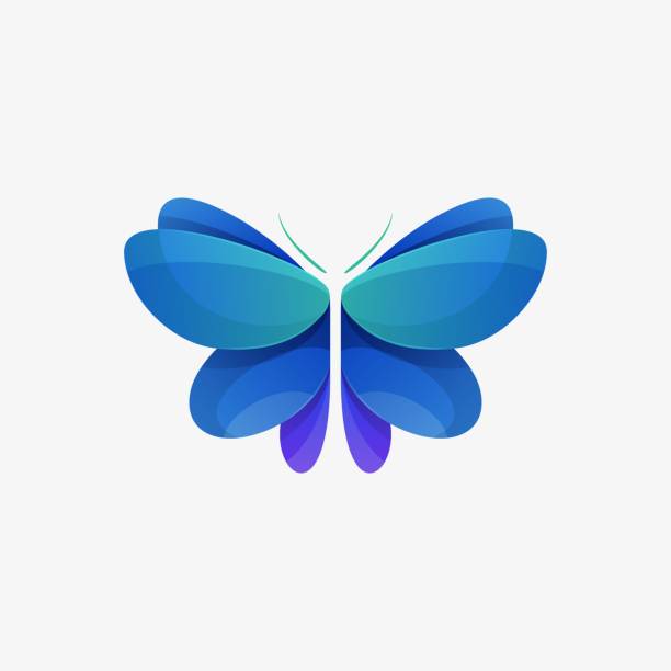ilustraciones, imágenes clip art, dibujos animados e iconos de stock de ilustración vectorial mariposa degradado colorido estilo. - nombres de flores azules