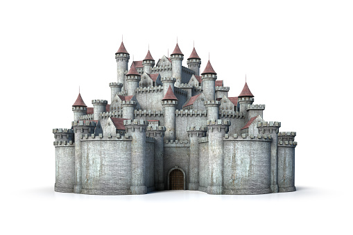 3d rendering of a fantasy castle on a white background.