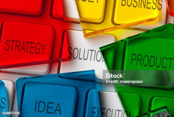 Solution Computer Keyboard With Colored Pieces Of A Puzzle Stock Photo - Download Image Now
