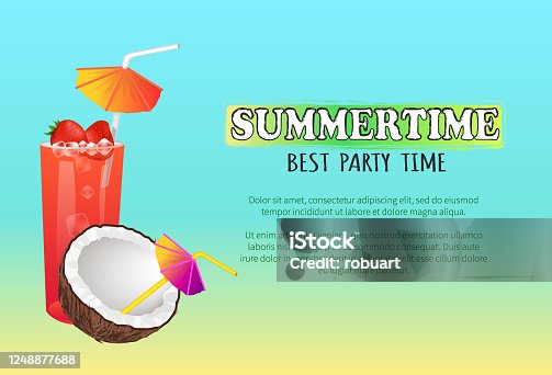 istock Summertime Best Party Time Vector Poster Cocktails 1248877688