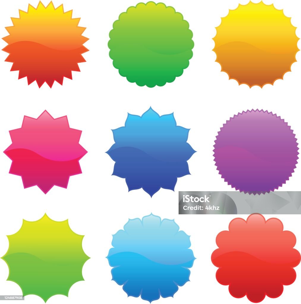 Błyszczący Wektor Kolorowe etykiety badgy - Grafika wektorowa royalty-free (Bez ludzi)