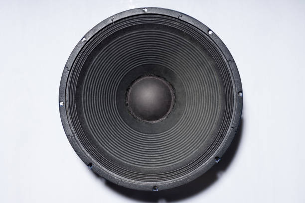 istock Professional subwoofer speaker 18 inches, on white background 1248879848