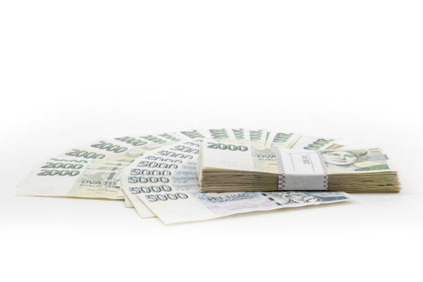 czech banknotes thousands crowns. corona virus pandemic financial crisis and economy restart concept