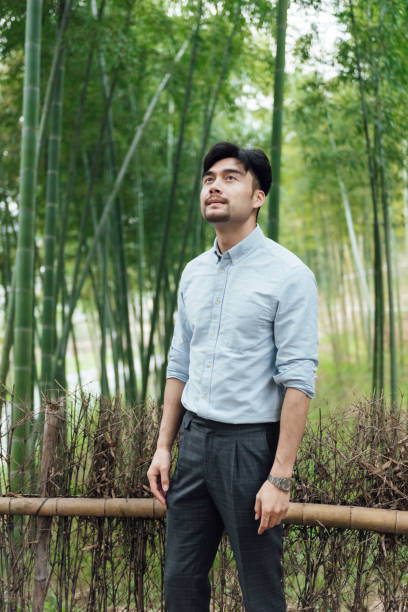 istock A young Asian male is walking in the bamboo forest 1248884532