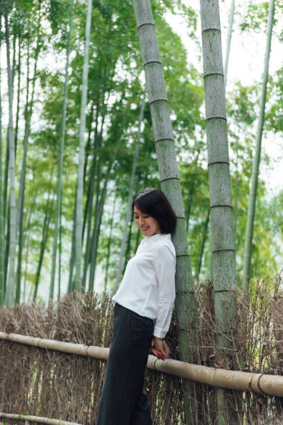 istock A young Asian woman is walking in the bamboo forest 1248884543
