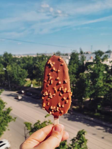 Chocolate ice cream on a hot summer day