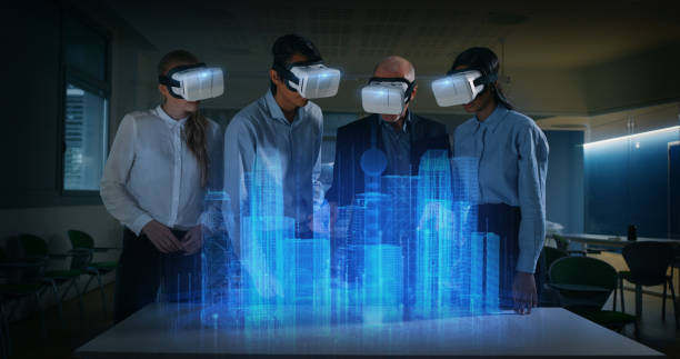 istock A group of designer are using a futuristic sophisticated technology screen with augmented reality holograms for a new worldwide global project realization in an office. 1248887718