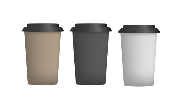 ilustrações, clipart, desenhos animados e ícones de um conjunto de xícaras de plástico para café em 3d. - can disposable cup blank container