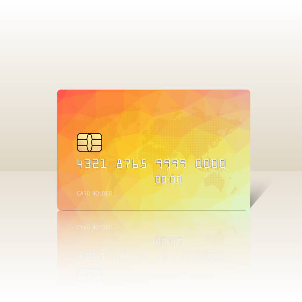 istock Vector illustration of detailed glossy yellow credit card isolated on light background. Vector illustration 1248894886