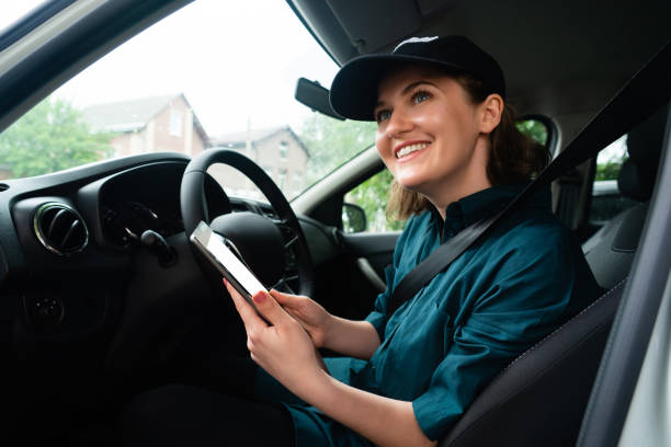 istock Woman courier with digital tablet 1248898352