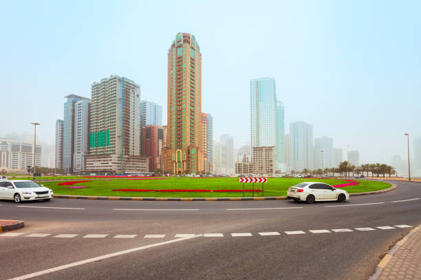 Sharjah city centre skyline in United Arab Emirates or UAE