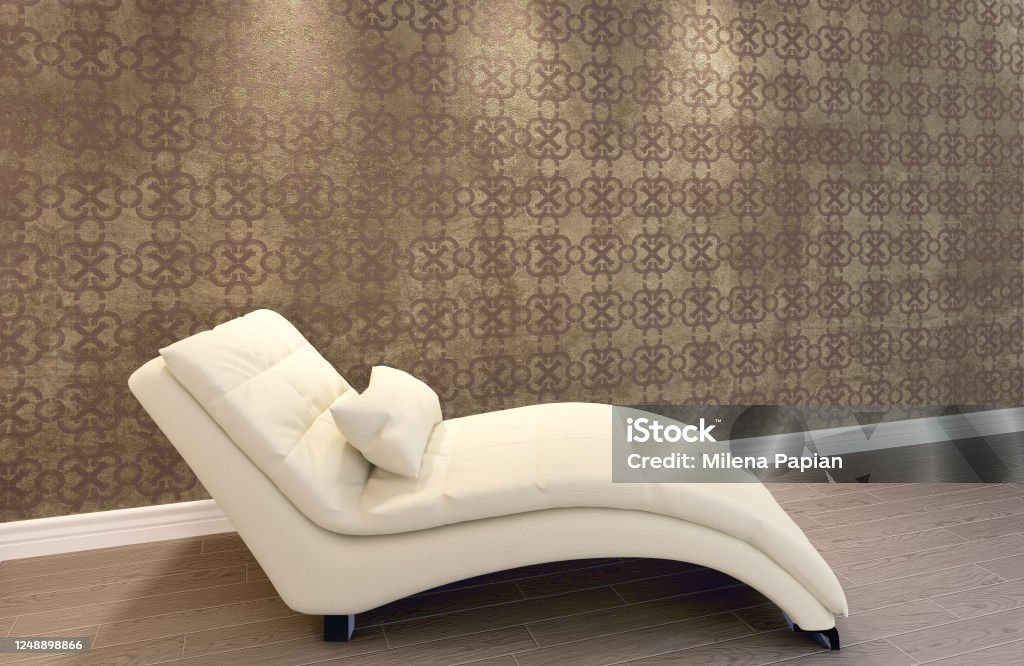 3d Rendering Of A Room With A Resting Chair And Brown Gothic Inspired  Wallpaper Stock Photo - Download Image Now - iStock