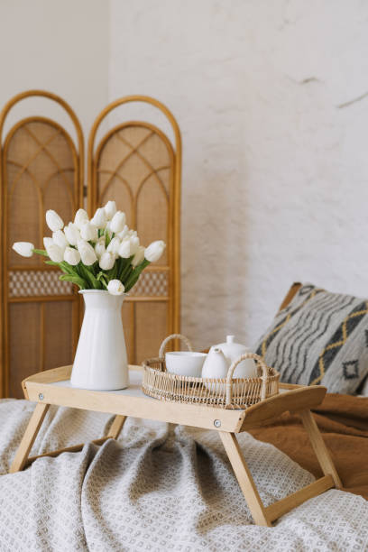 istock Cozy apartment in boho chic style interior with comfort bedroom 1248900672
