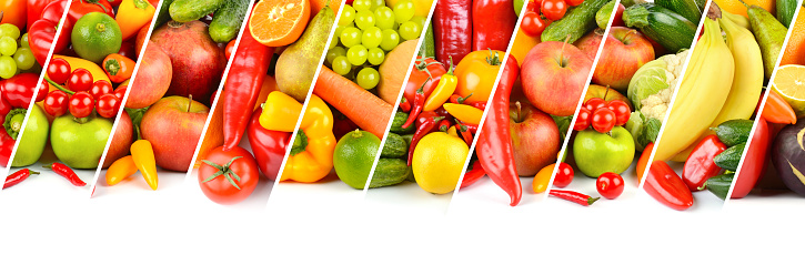 Verduras Brillantes Frutas Y Bayas Separadas Por Líneas Inclinadas Foto de  stock y más banco de imágenes de Fruta - iStock
