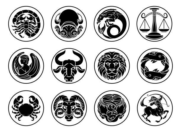 Zodiac horoscope astrology star signs icon set Zodiac horoscope astrology star signs icon symbols set capricorn stock illustrations