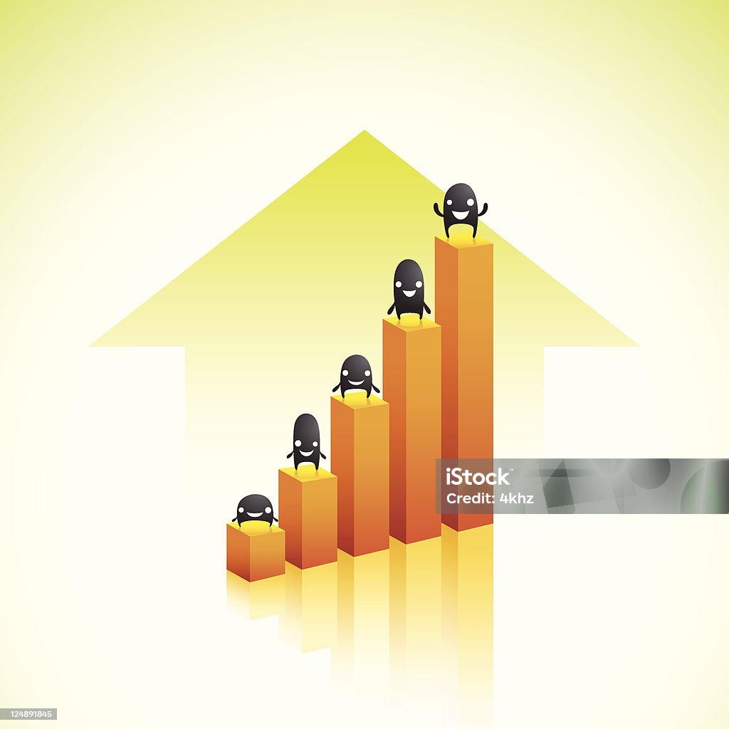 Aumento de negocios gráficos con feliz caracteres - arte vectorial de Crecimiento libre de derechos