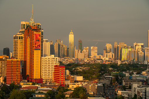 A sunset view of the buildings in Makati City, Philippines
