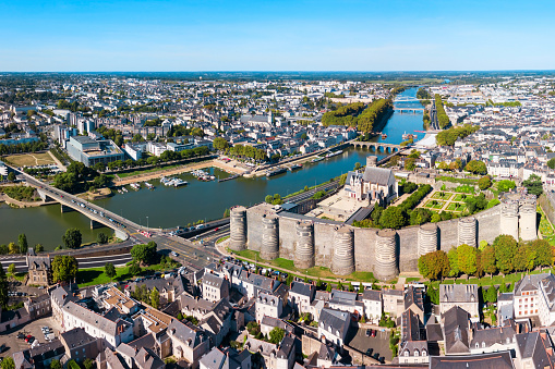 Angers aerial panoramic view. Angers is a city in Loire Valley, western France.