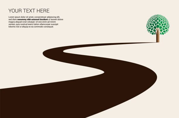 오크 나무와 곡선 구불 구불 한 도로. 성공 배경으로가는 길 - 곡선 일러스트 stock illustrations