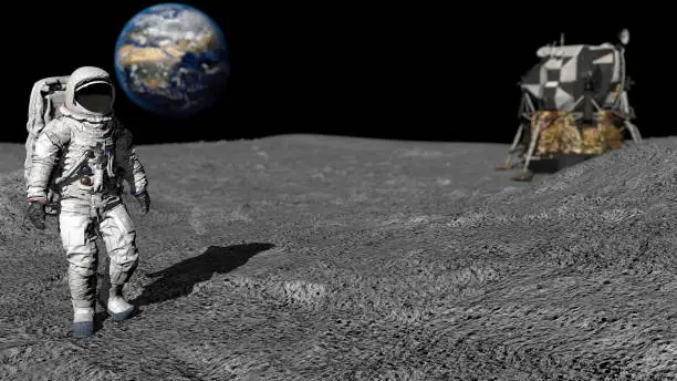 3D rendering. Astronaut walking on the moon. CG Animation. Elements of this image furnished by NASA.  "https://commons.wikimedia.org/wiki/File:Ocean-wind-atmosphere-ice-arctic-terrain-1123814-pxhere.jpg". 3d rendering. in Blender.