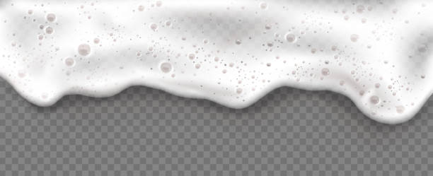 Beer foam isolated on transparent background. Beer foam isolated on transparent background. White soap froth texture with bubbles, seamless border, foamy frame. Sea or ocean wave, laundry cleaning detergent spume, realistic 3d vector illustration soap stock illustrations