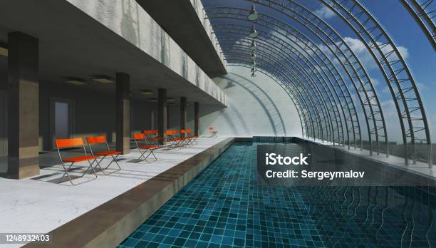 3d Rendering Interior Swimming Pool Modern Design Hall Hitech Concept ...