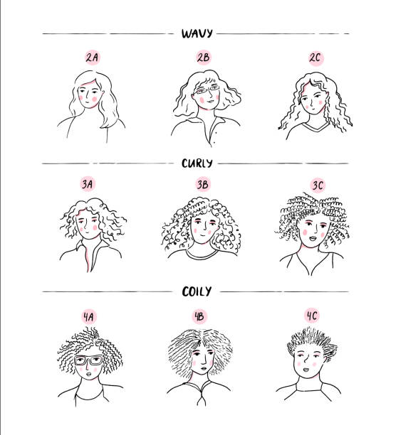 Curls Hair Chart Different Patterns Wavy Curly And Coily Woman Sketch  Female Portraits With Natural Hairstyle Vector Hand Drawn Black And White  Illustration Stock Illustration - Download Image Now - iStock