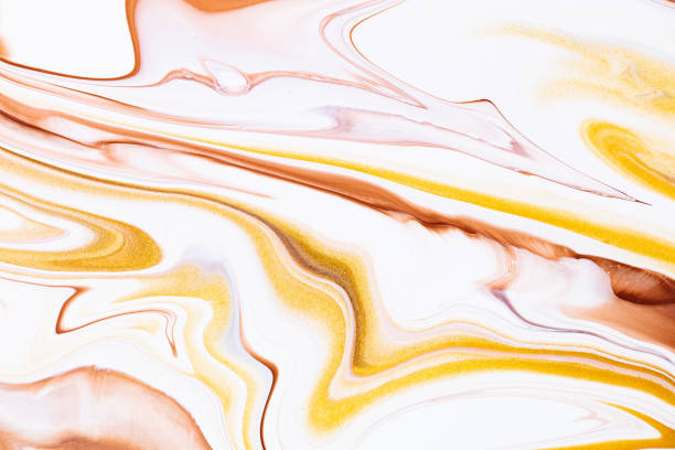 istock Fluid art texture. Abstract backdrop with swirling paint effect. Liquid acrylic artwork with flows and splashes. Mixed paints for background or poster. Golden, brown and white overflowing colors. 1248933232