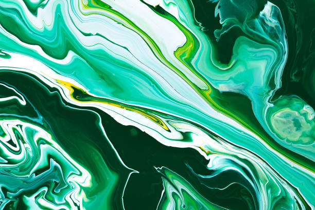 istock Fluid art texture. Abstract backdrop with mixing paint effect. Liquid acrylic picture with trendy mixed paints. Can be used for website background. Yellow, emerald and white overflowing colors. 1248935868