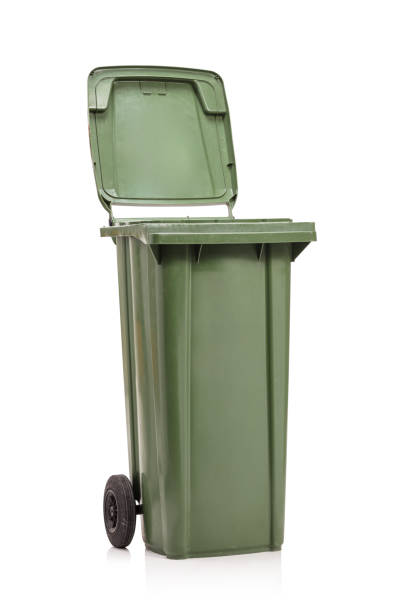 istock Studio shot of a green dustbin with an open lid 1248937057